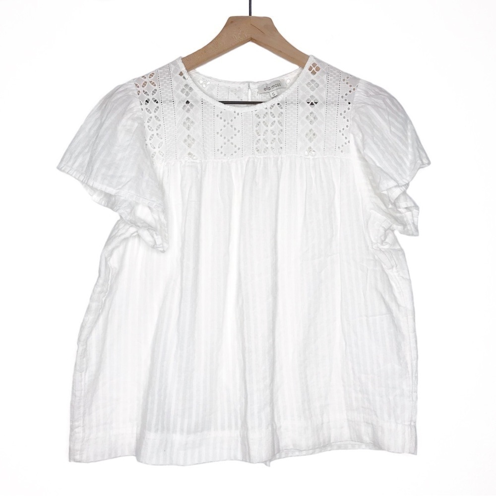 ELLA MOSS Eyelet Lace Flutter Sleeve Short Sleeve Blouse Top S
